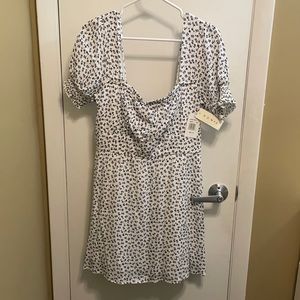 Row A White and Navy Floral Baby Doll Dress